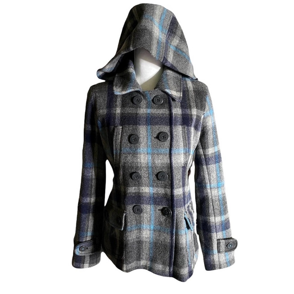 American Eagle wool plaid jacket coat sz medium Gray blue